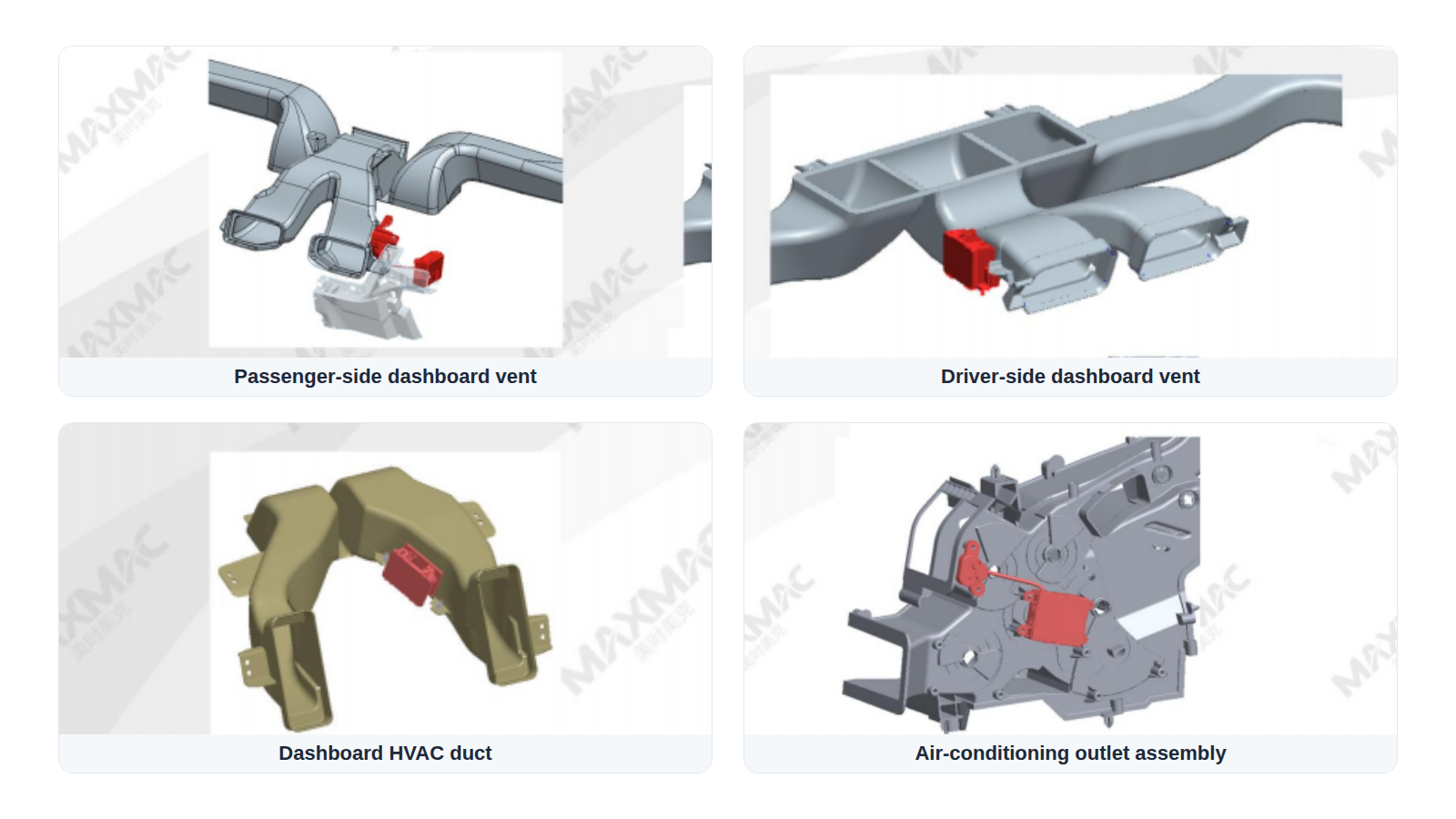Example negative ion generator installation locations around automotive dashboard air-conditioning vents