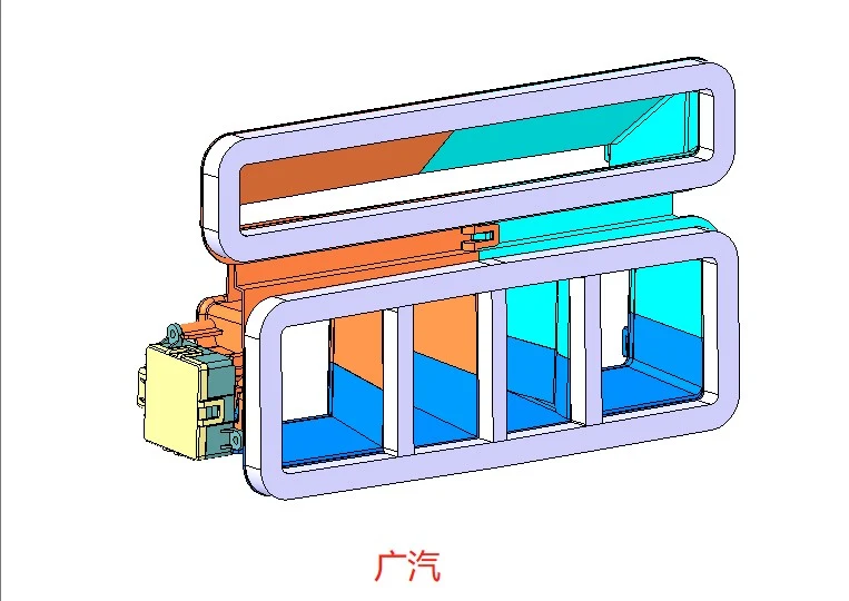 Original engineering view of an integrated negative ion generator mounted beside a central automotive HVAC outlet