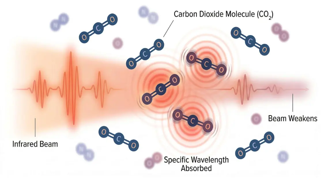 Illustration of CO₂ infrared absorption principle