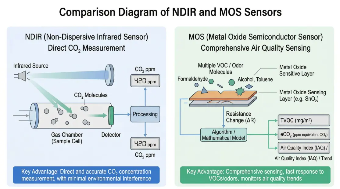 Illustration of NDIR and MOS sensor comparison