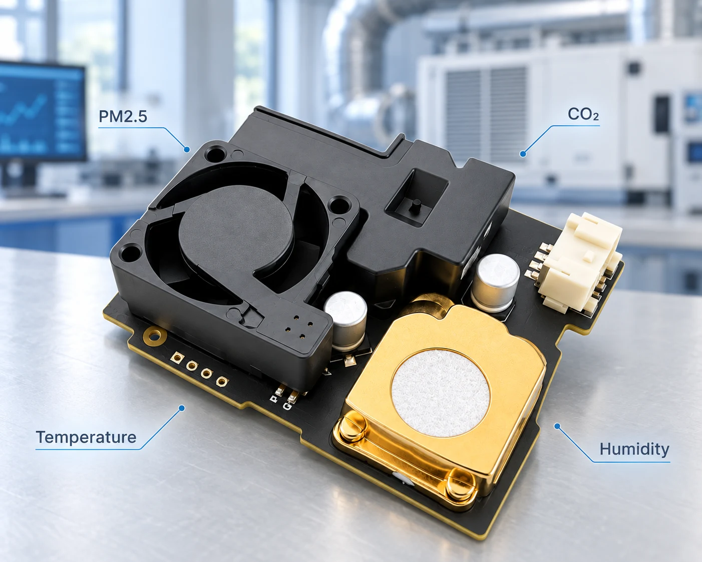 Multi-sensor HVAC module integrating PM2.5, CO2, temperature and humidity sensing