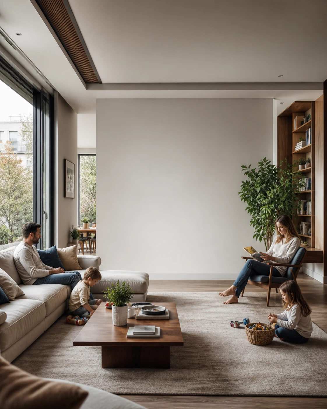 Highly occupied living room representing increased ventilation demand